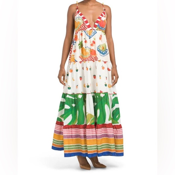 FARM Rio Dresses & Skirts - Farm Rio Mixed Picnic Linen Maxi Dress, XS